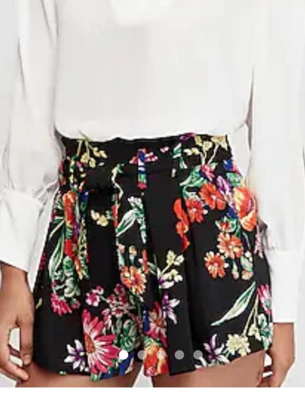 Express Black Floral Paperbag Waist Shorts - Picture 2 of 10